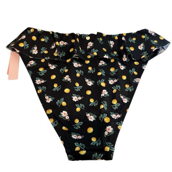 VICTORIA’S SECRET HIGH WAIST LEMON PRINT‎ RUFFLE TRIM BIKINI BOTTOM LARGE NWT - Picture 3 of 4